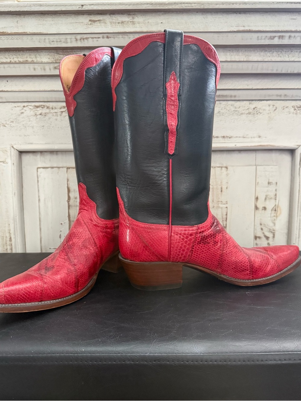 Lucchese Black Shaft Red Eel skin Western Boots Worn twice!